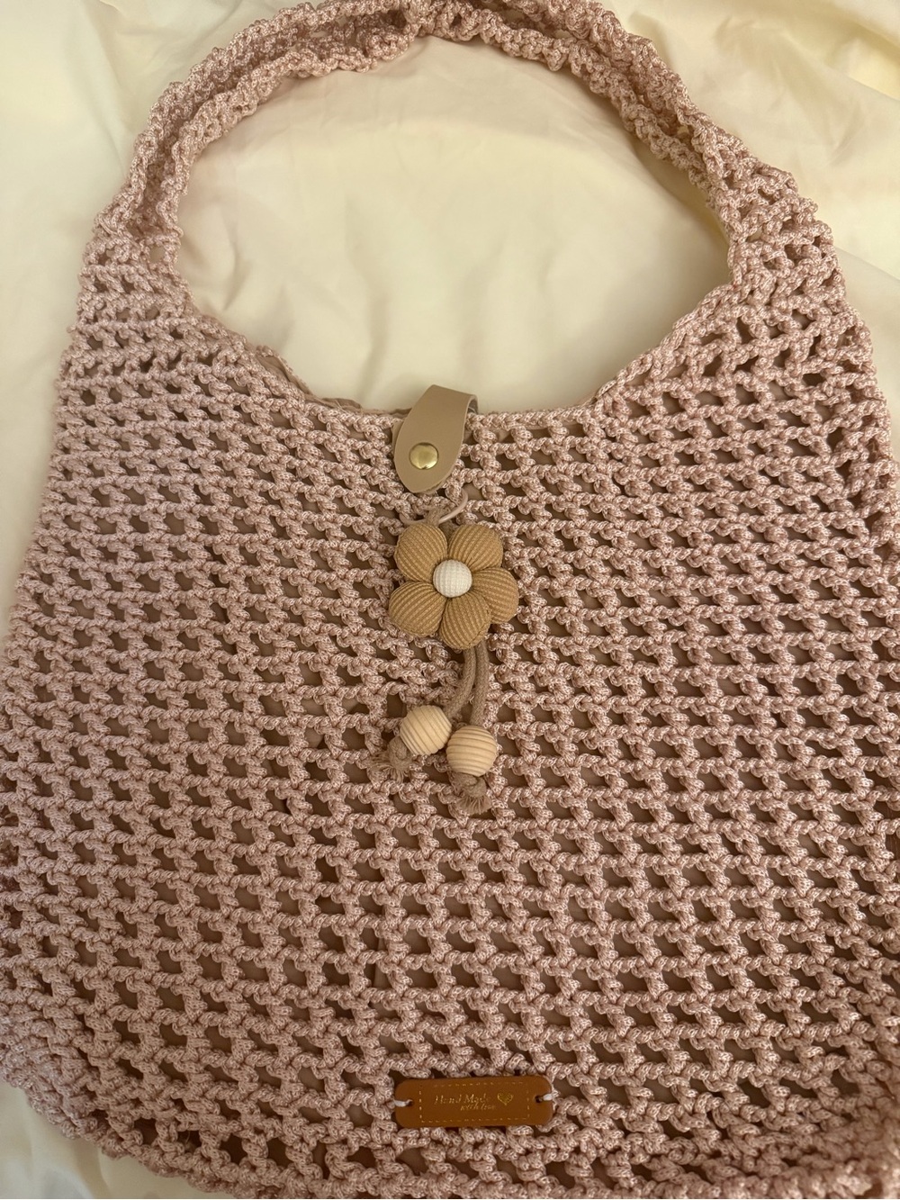 Handwoven Crochet Tote Bag in Blush Pink